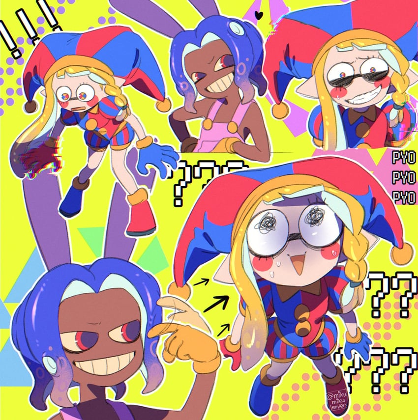 inkling player character, inkling girl, octoling player character, pomni, octoling boy, and 1 more (splatoon and 1 more) drawn by ariamikukanzaki