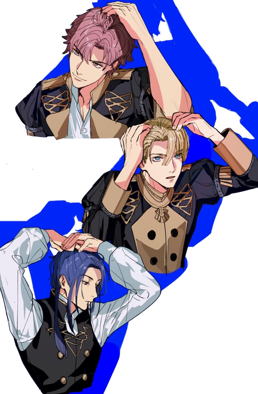 dimitri alexandre blaiddyd, sylvain jose gautier, and felix hugo fraldarius (fire emblem and 1 more) drawn by amikoiiko