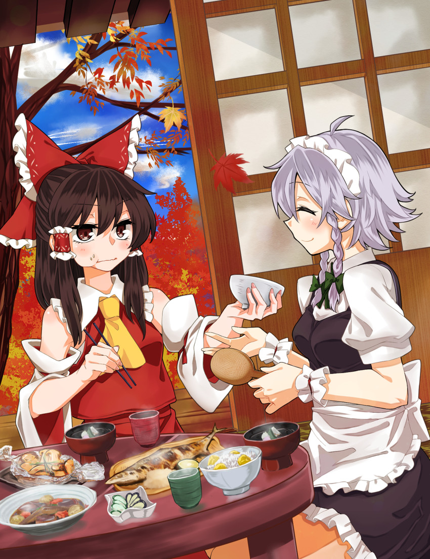 hakurei reimu and izayoi sakuya (touhou) drawn by kaya_rio