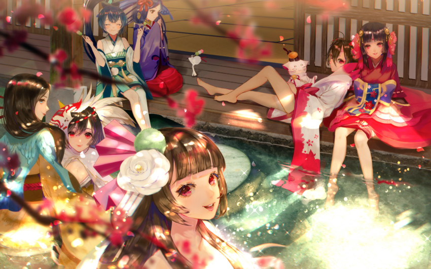 hotarugusa, momo no sei, ubume, itsumade, sakura no sei, and 3 more (onmyoji) drawn by say_hana