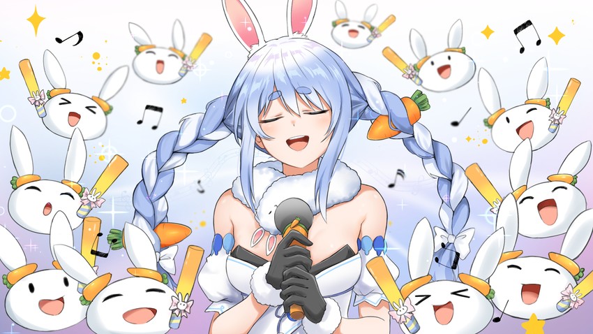 usada pekora, don-chan, and pekomon (hololive) drawn by mofudaiya
