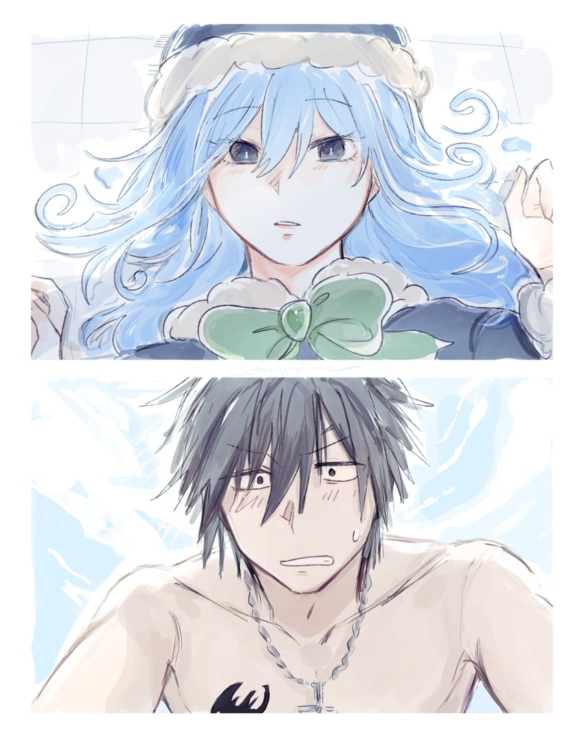 juvia lockser and gray fullbuster (fairy tail) drawn by furuya_hisae