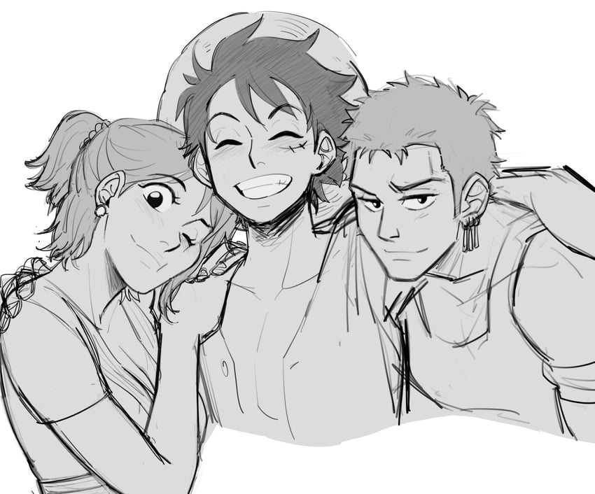 nami, monkey d. luffy, and roronoa zoro (one piece) drawn by oliviajtaylor20