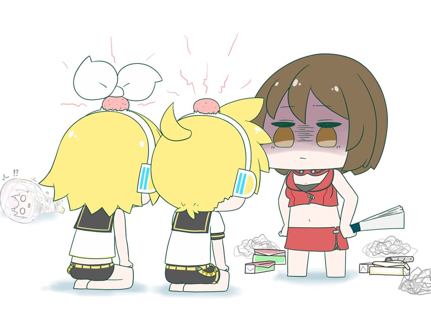 kagamine rin, kagamine len, megurine luka, and meiko (vocaloid) drawn by hatsune_negame
