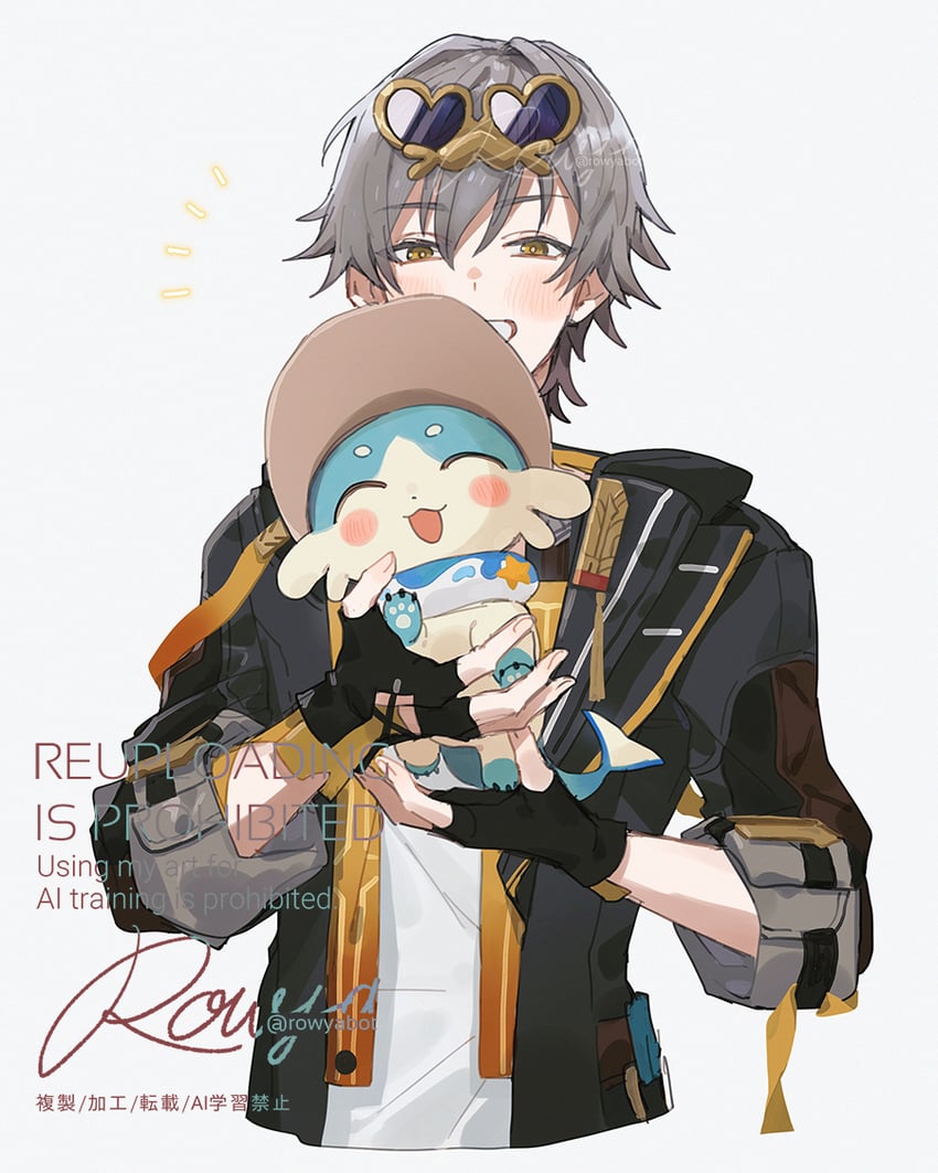 trailblazer, caelus, and bubbles (honkai and 1 more) drawn by rowya