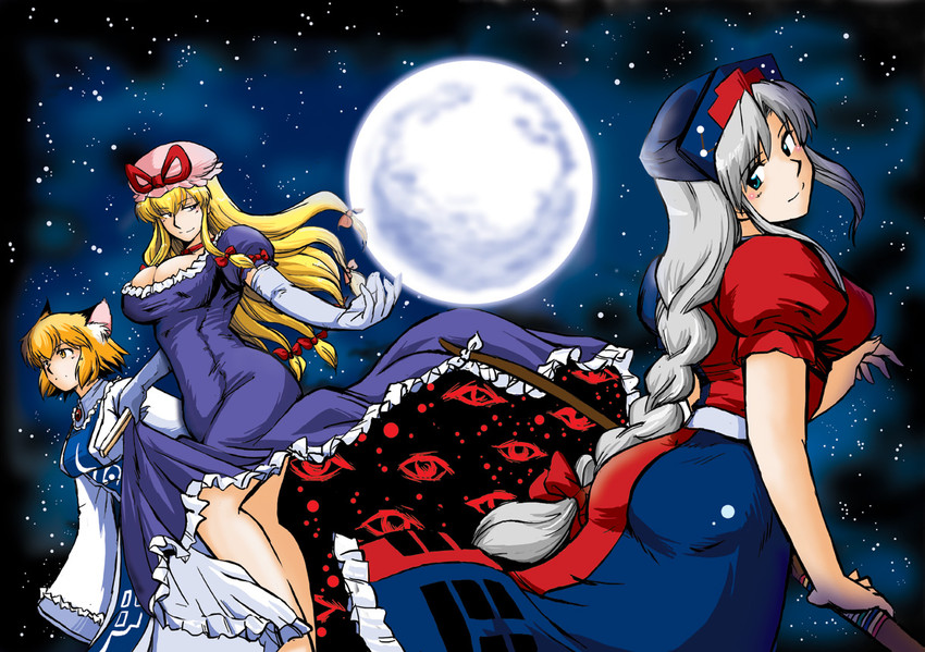 yakumo yukari, yakumo ran, and yagokoro eirin (touhou) drawn by azuki_osamitsu