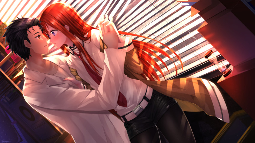 makise kurisu and okabe rintarou (steins;gate) drawn by swordsouls
