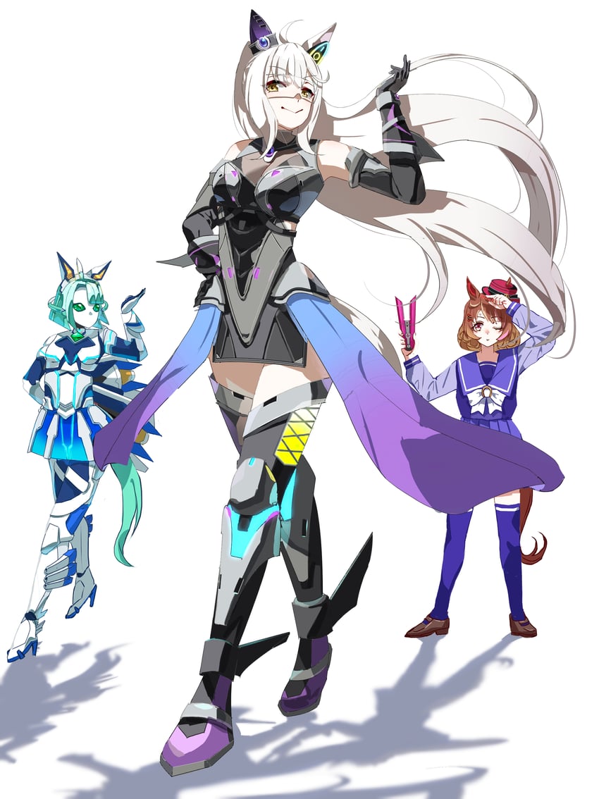 north flight, mecha umamusume st-2, and biwa hayahide (umamusume) drawn by no_uwazumi