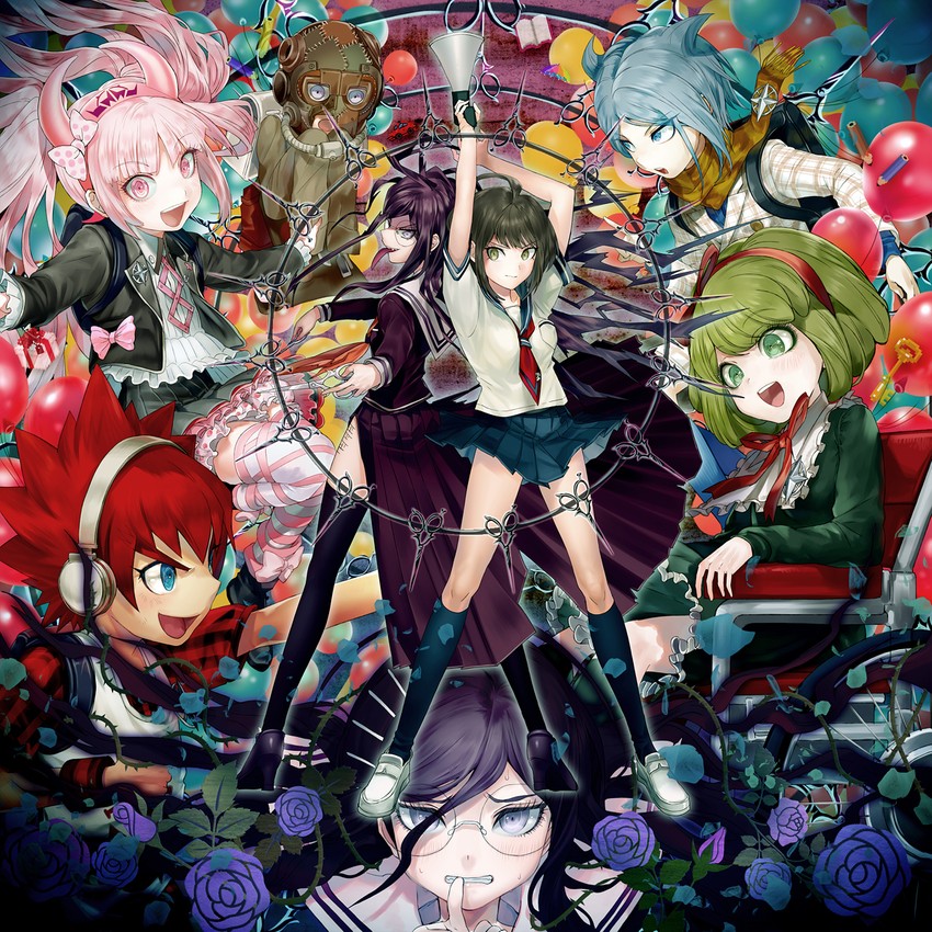 fukawa toko, naegi komaru, genocider shou, towa monaca, utsugi kotoko, and 3 more (danganronpa and 1 more) drawn by yanyo_(ogino_atsuki)