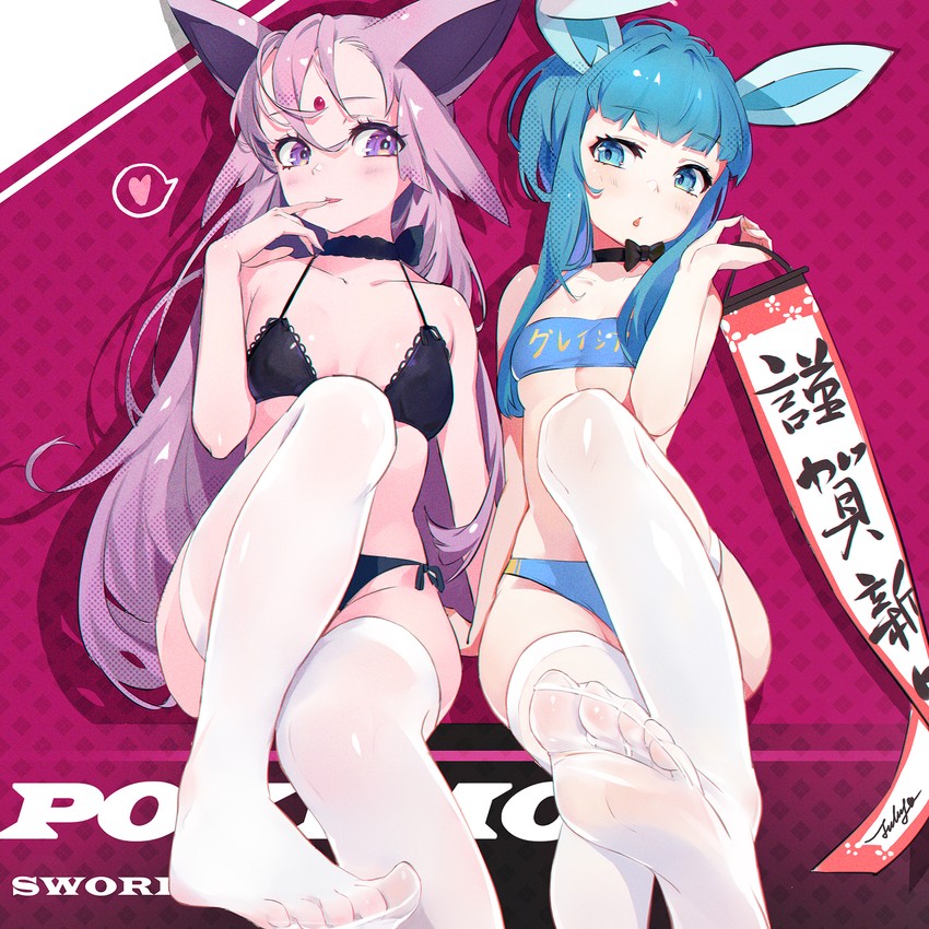 glaceon and espeon (pokemon and 3 more) drawn by jiujiuyatou_(yayanzz)