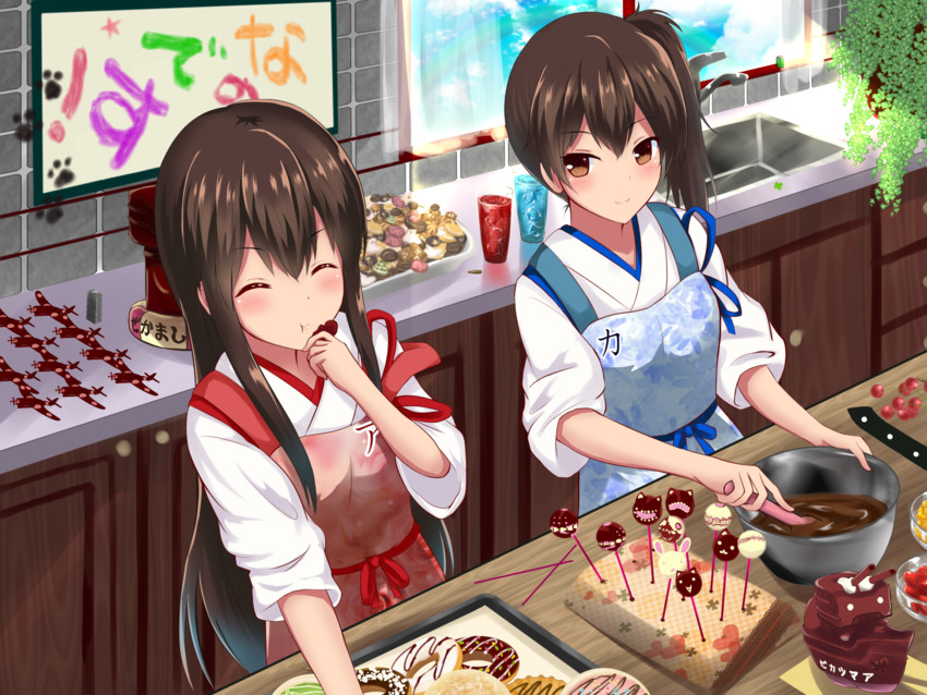 kaga, akagi, rensouhou-chan, rensouhou-kun, and enemy aircraft (kantai collection) drawn by amagami_(makise_tsubaki)