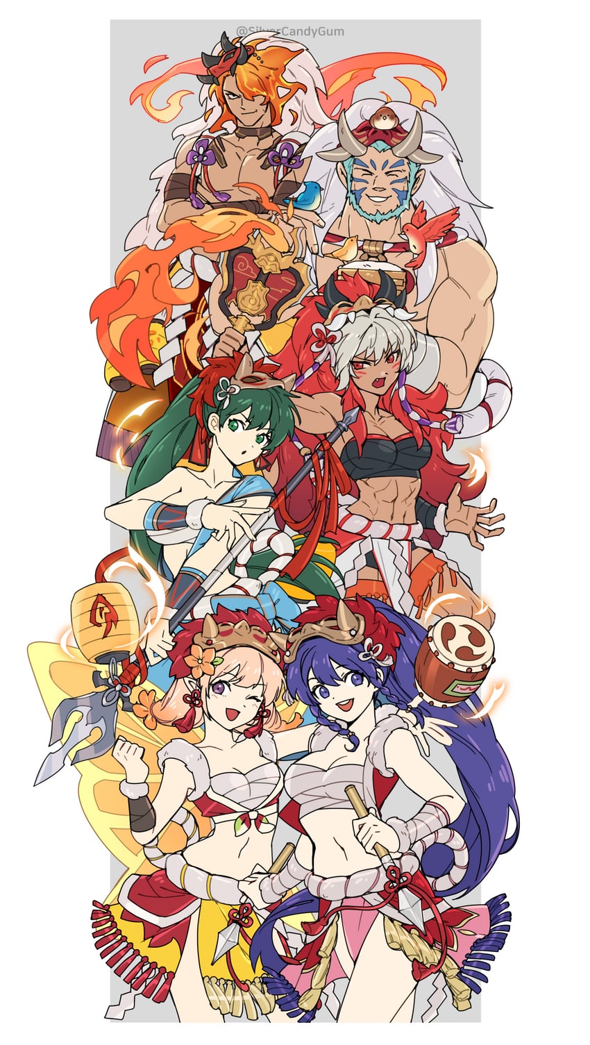 lyn, tana, peony, rinkah, mordecai, and 1 more (fire emblem and 6 more) drawn by silvercandy_gum