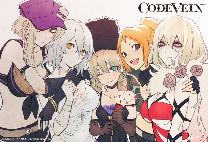 io, mia karnstein, eva roux, murasame rin, and coco (code vein and 1 more) drawn by kurumi_kobayashi