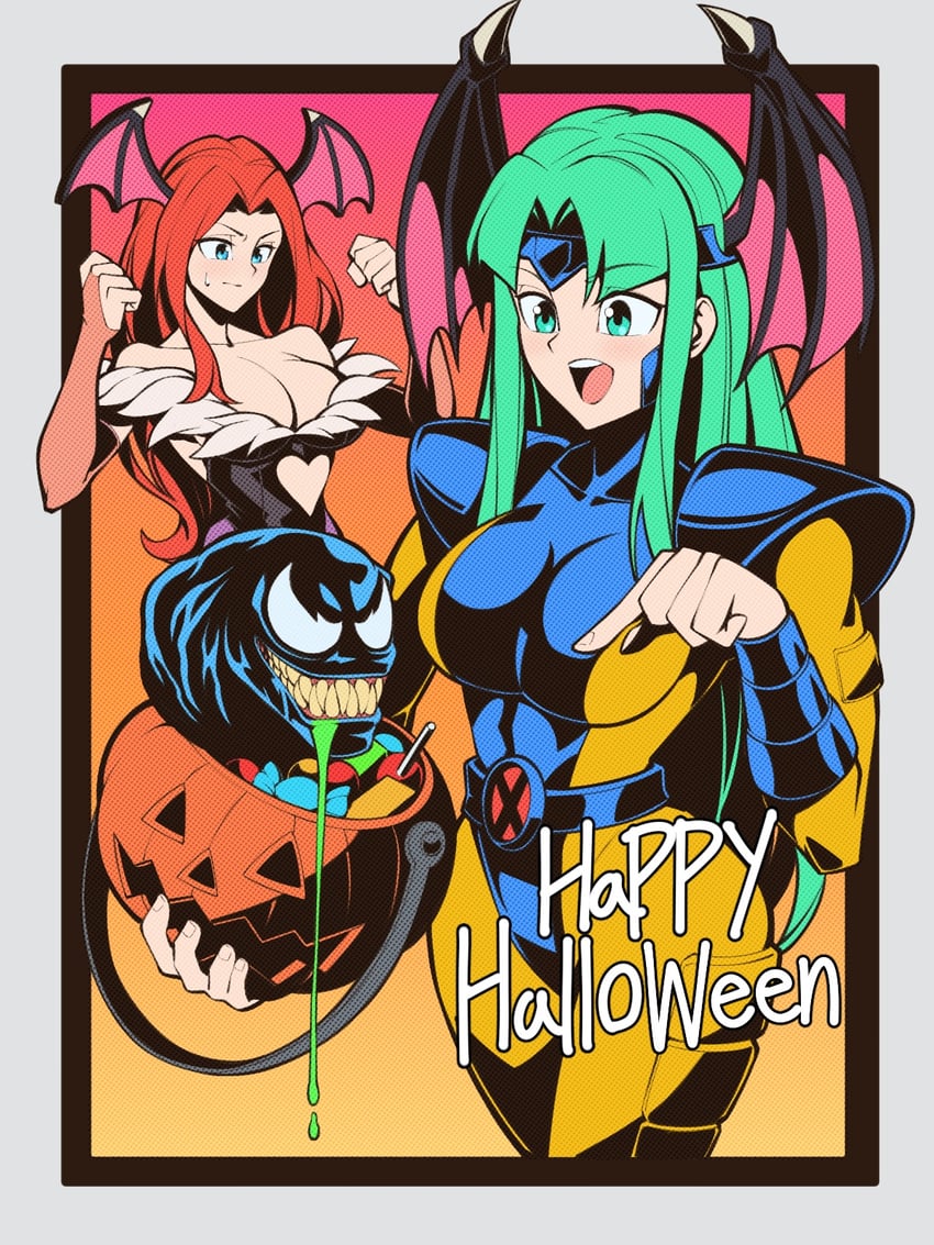 morrigan aensland, venom, and jean grey (marvel and 4 more) drawn by pechamaju