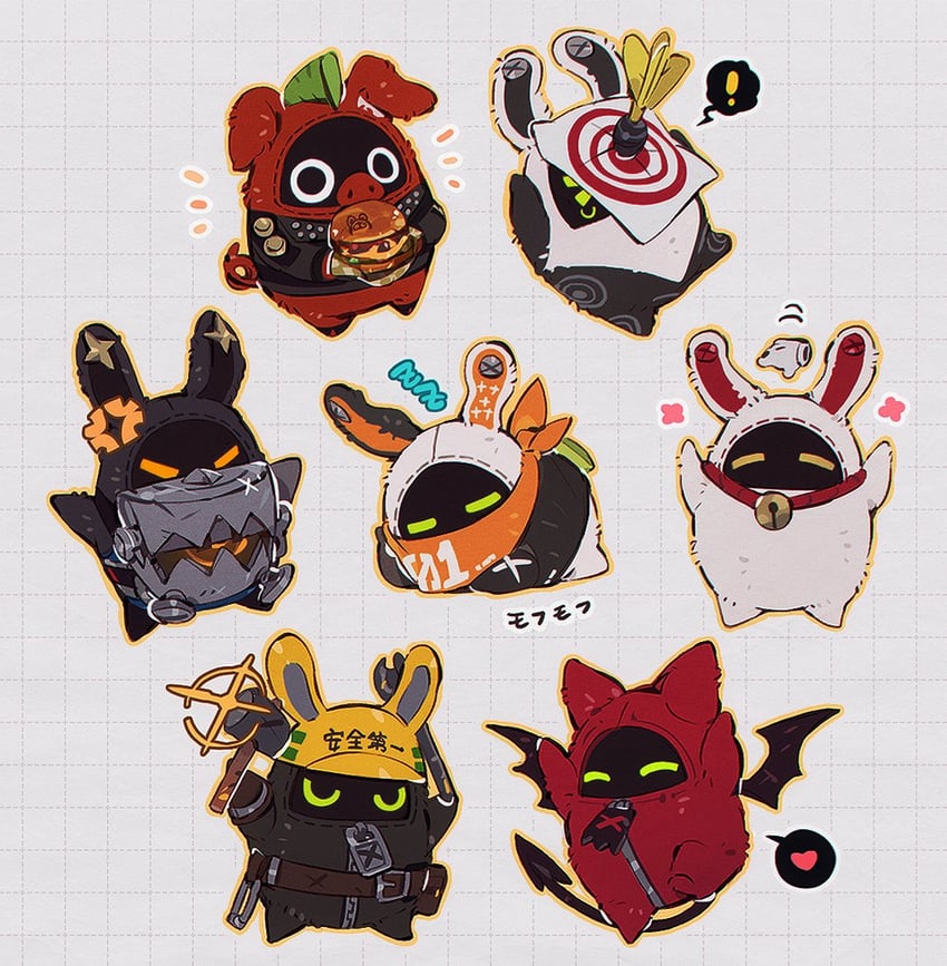 eous, securityboo, safety, luckyboo, red moccus, and 2 more (zenless zone zero) drawn by marusan159