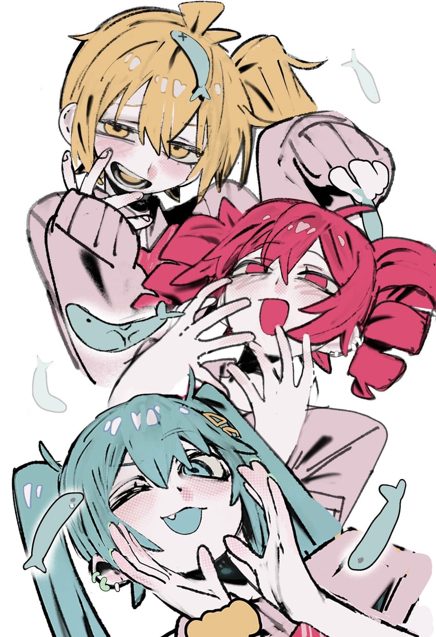 hatsune miku, kasane teto, and akita neru (vocaloid and 3 more) drawn by chappii_(paon_gunsou)