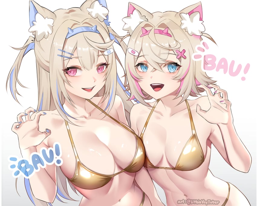fuwawa abyssgard and mococo abyssgard (hololive and 1 more) drawn by lithia_vey