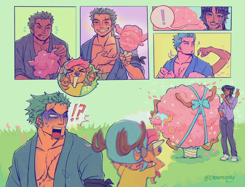 nico robin, roronoa zoro, and tony tony chopper (one piece) drawn by deadeery
