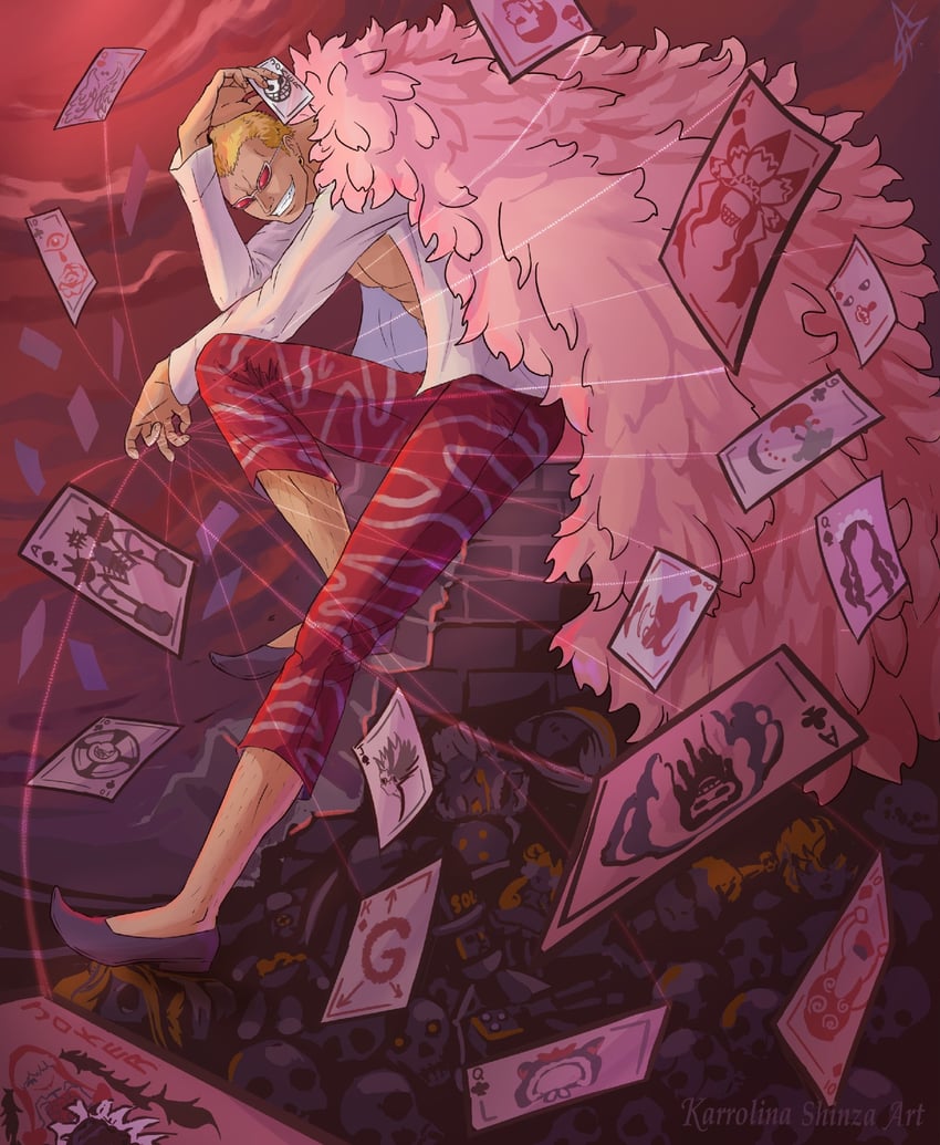 donquixote doflamingo, donquixote rocinante, baby 5, monet, sugar, and 8 more (one piece) drawn by karrolinashinza_art