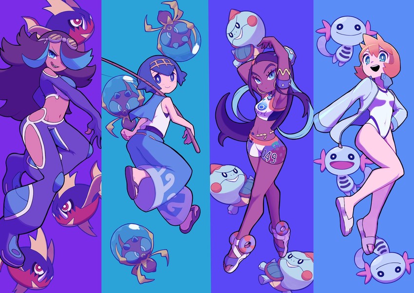 misty, nessa, lana, wooper, shelly, and 3 more (pokemon and 4 more) drawn by bear_ringer