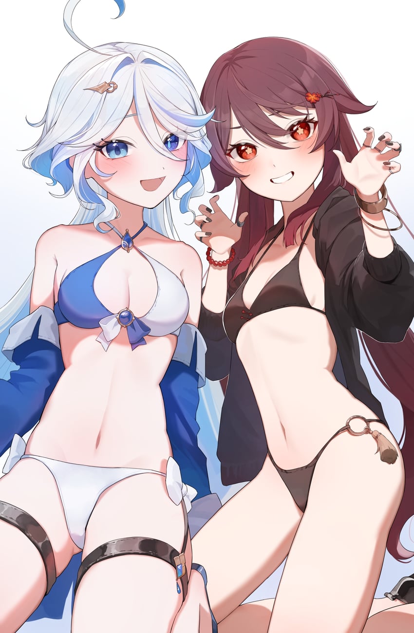 hu tao and furina (genshin impact) drawn by uohara_shinji