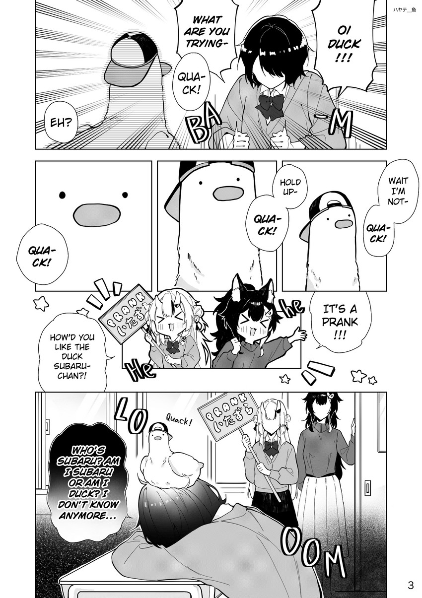 ookami mio, oozora subaru, nakiri ayame, and subaru duck (hololive) drawn by hayate_fish