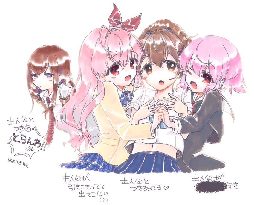 makise kurisu, sakihata rimi, senomiya akiho, and onoe serika (steins;gate and 3 more) drawn by 70lio