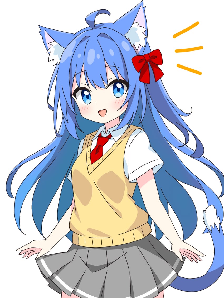 blue-haired cat girl (original) drawn by kotatsu-mazoku