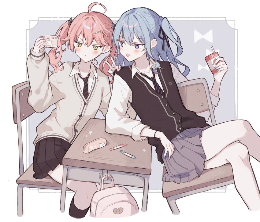 hoshimachi suisei and sakura miko (hololive) drawn by mametarou_(mameji)