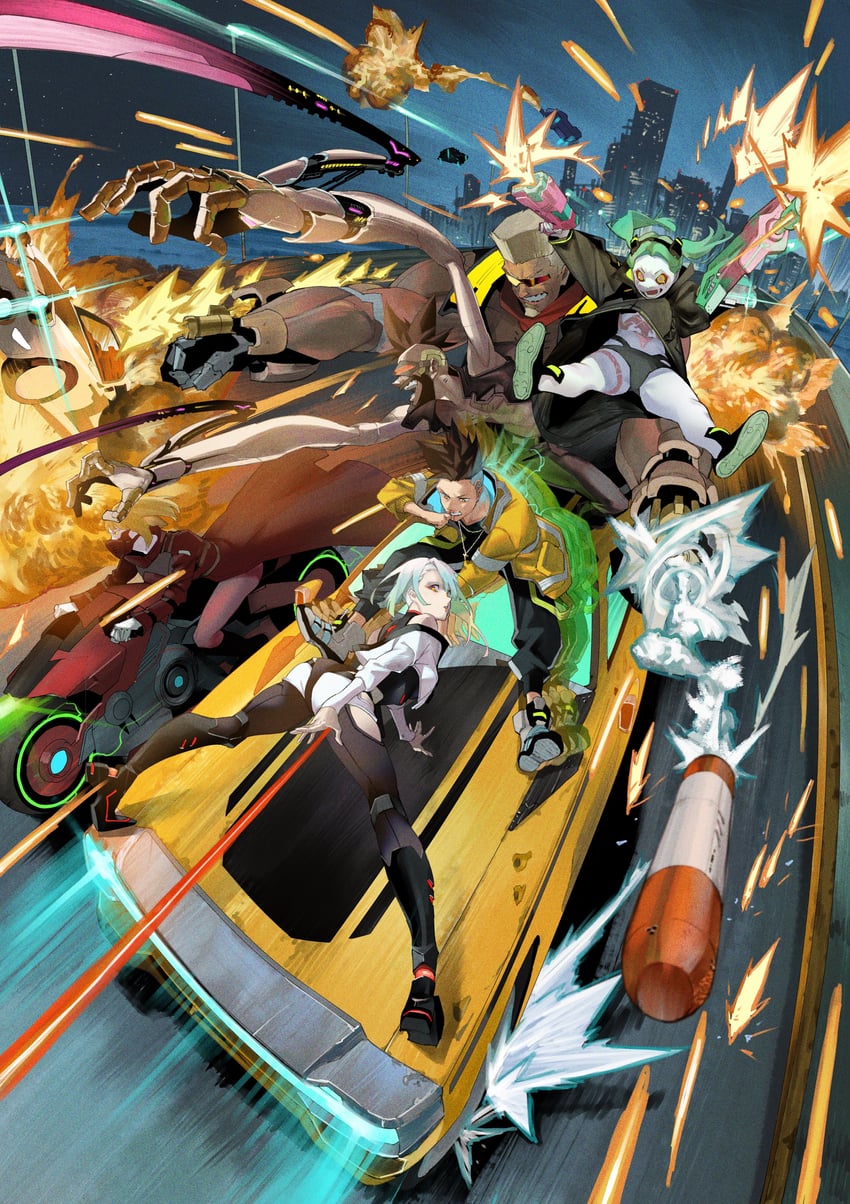 rebecca, lucy, david martinez, kiwi, maine, and 1 more (cyberpunk and 1 more) drawn by matsuura_kento