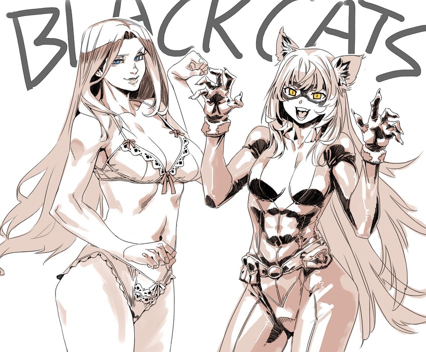 hanekawa tsubasa, black hanekawa, black cat, and felicia hardy (marvel and 3 more) drawn by archvermin