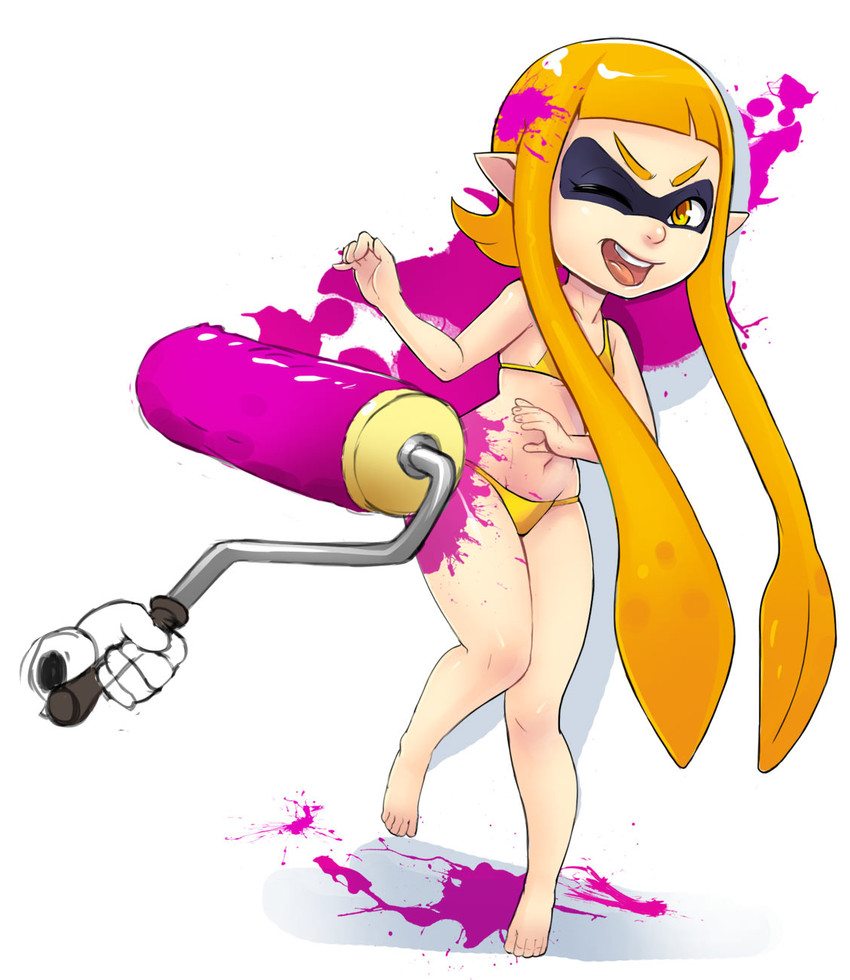 inkling player character and inkling girl (splatoon and 1 more) drawn by greenmarine