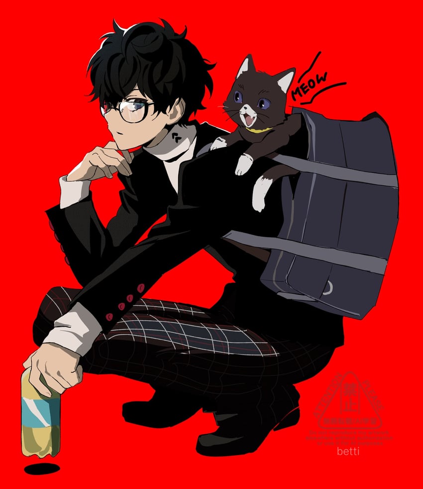 amamiya ren and morgana (persona and 1 more) drawn by betti_(xx_betti)