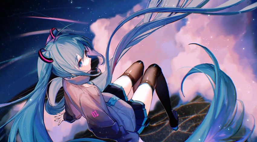 hatsune miku (vocaloid and 1 more) drawn by rumoon