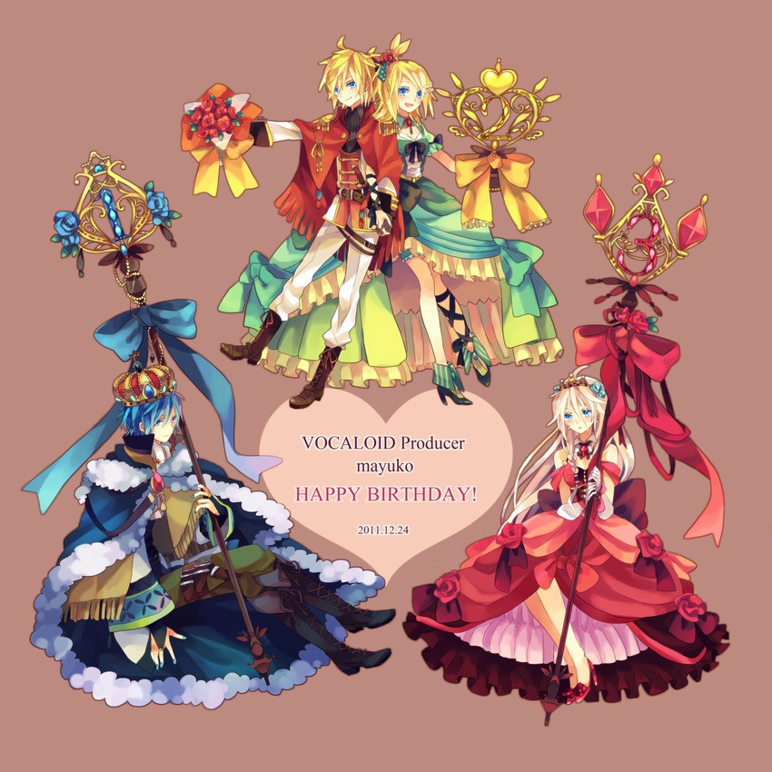 kagamine rin, kagamine len, kaito, and ia (vocaloid) drawn by akiyoshi_(tama-pete)