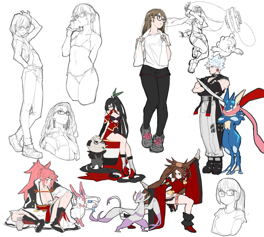 bridget, sylveon, baiken, greninja, kuradoberi jam, and 7 more (original and 4 more) drawn by makai