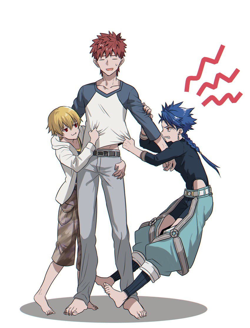gilgamesh, emiya shirou, cu chulainn, child gilgamesh, and setanta (fate and 3 more) drawn by none_(kameko227)