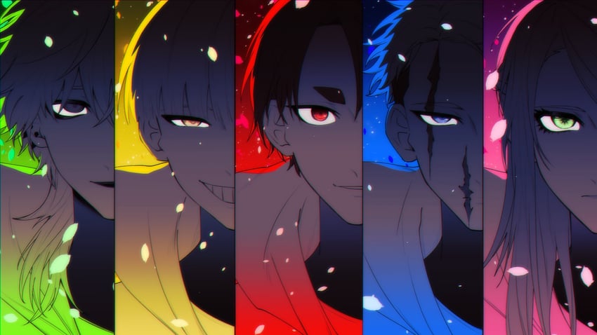 akabane sousei, red keeper, chidori, yellow keeper, pink keeper, and 5 more (sentai daishikkaku) drawn by no_42street