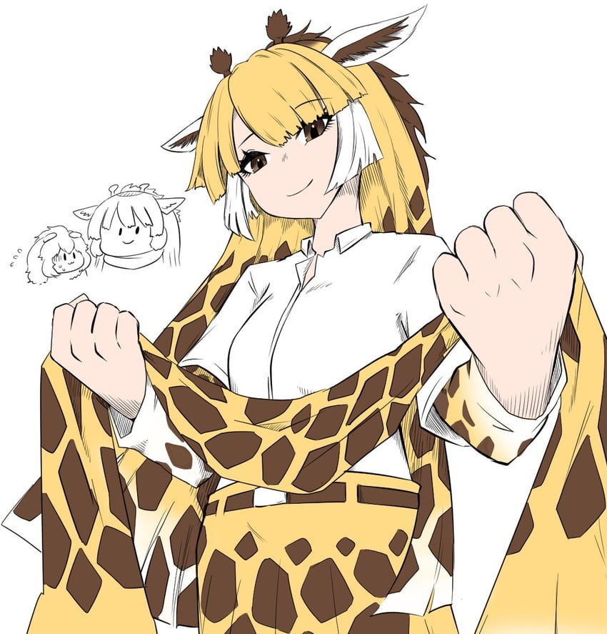 lion and reticulated giraffe (kemono friends) drawn by bokoboko_(pandagapanda1)