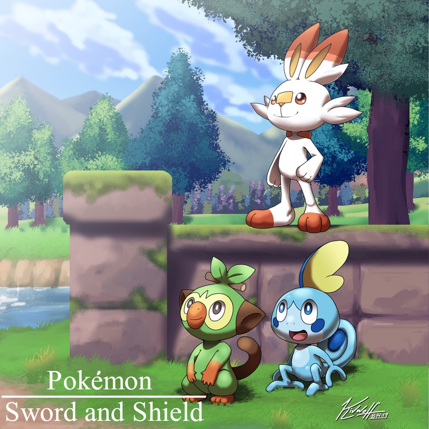scorbunny, sobble, and grookey (pokemon) drawn by kivwolf