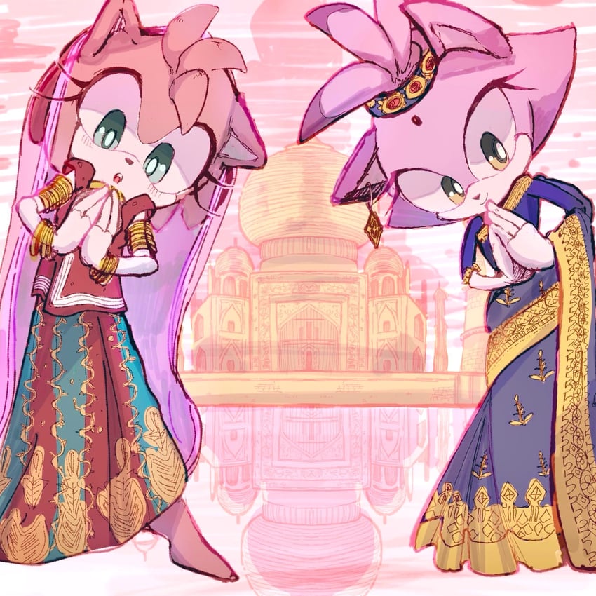 amy rose and blaze the cat (sonic) drawn by gomadango0033