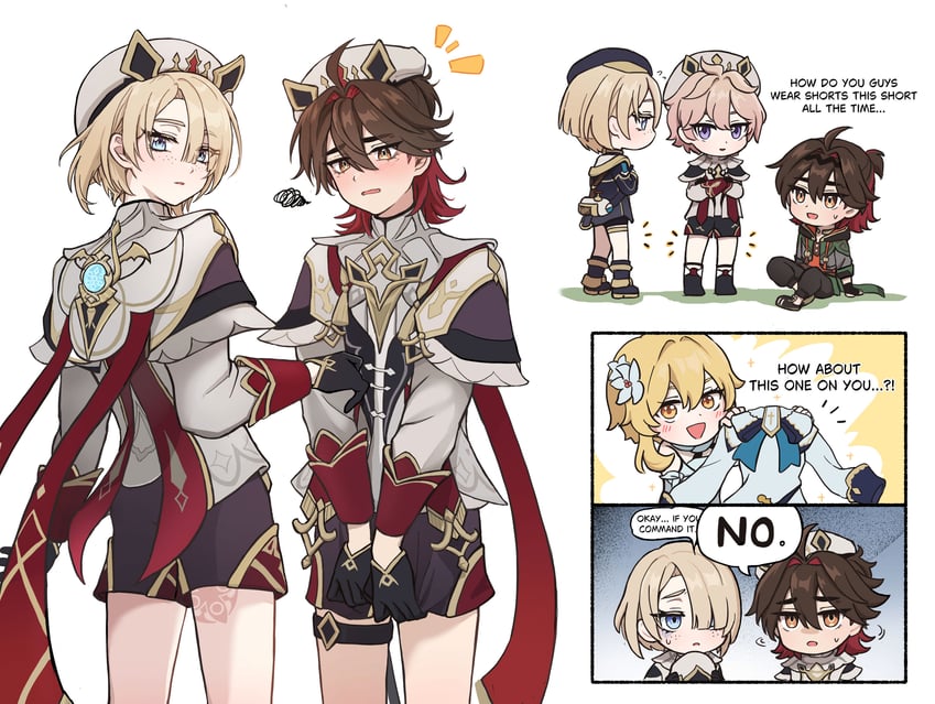 lumine, barbara, freminet, gaming, and dahlia (genshin impact) drawn by 6nonnon1