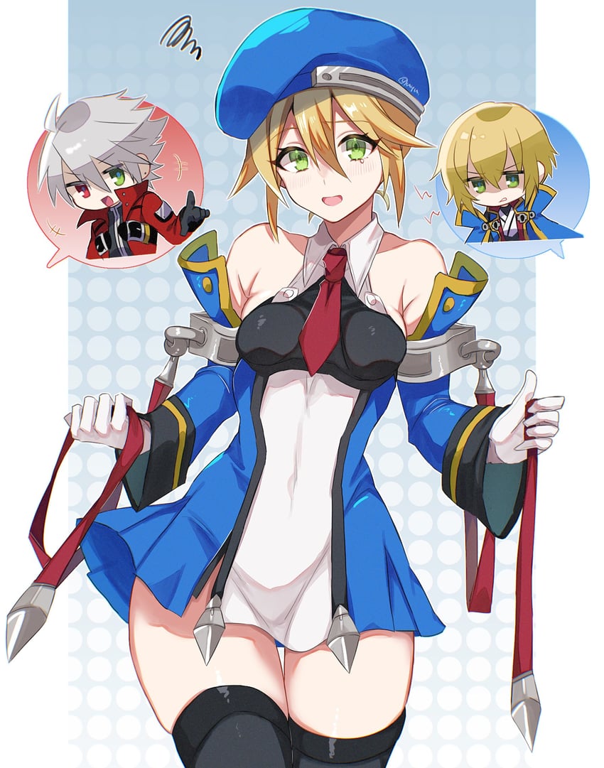 noel vermillion, ragna the bloodedge, and jin kisaragi (blazblue) drawn by yuyuhi_gm