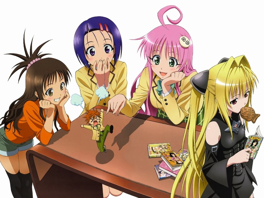 konjiki no yami, yuuki mikan, lala satalin deviluke, sairenji haruna, yuuki rito, and 1 more (to love-ru)