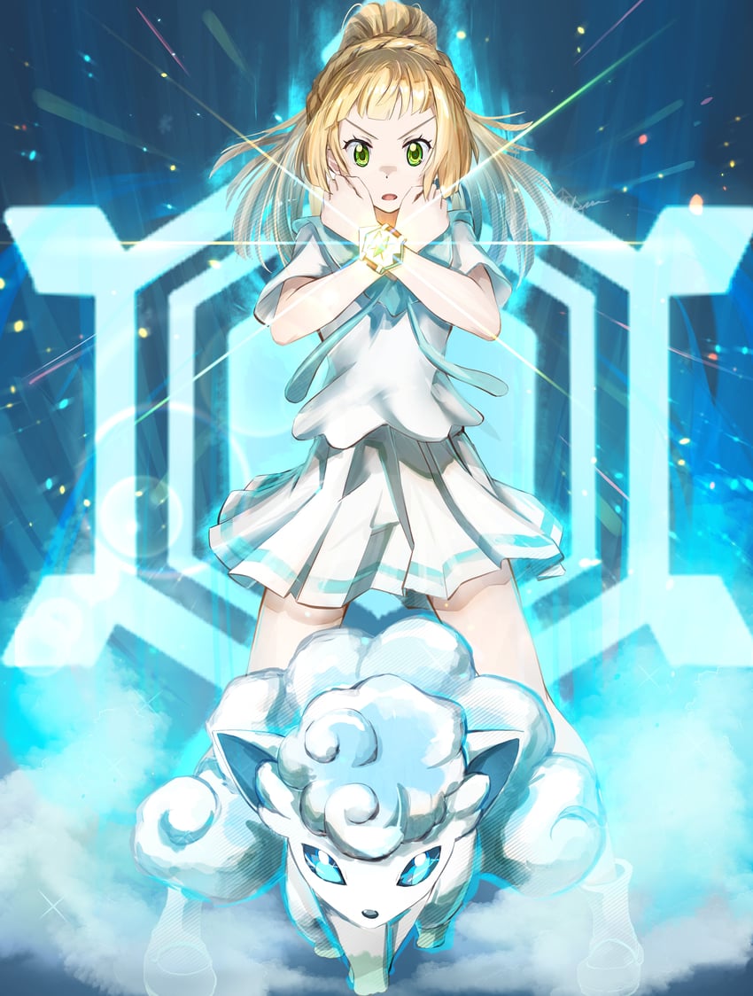 lillie and alolan vulpix (pokemon and 1 more) drawn by clear_glass_(mildmild1311)