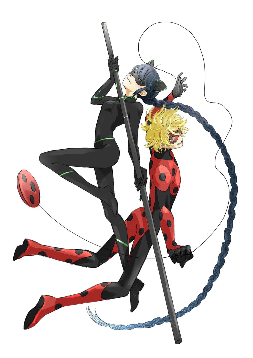 marinette dupain-cheng, adrien agreste, lady noir, and misterbug (miraculous ladybug) drawn by hoshi_mi