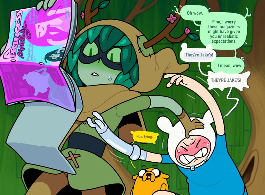marceline abadeer, princess bonnibel bubblegum, finn the human, jake the dog, and huntress wizard (adventure time) drawn by discount-supervillain