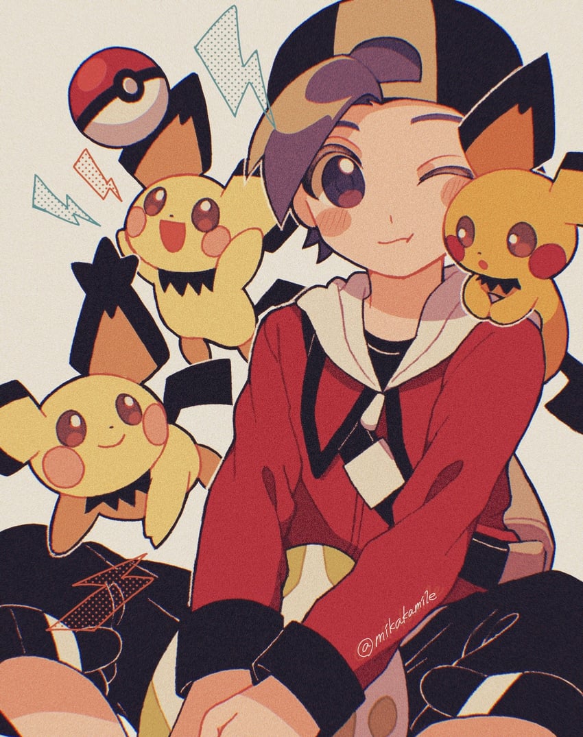 ethan, pichu, and spiky-eared pichu (pokemon and 1 more) drawn by mikakami1e