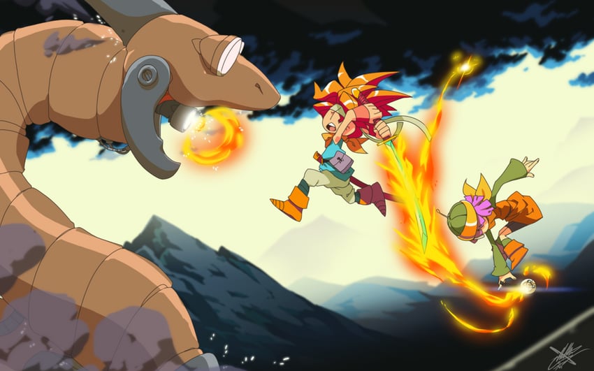lucca ashtear, crono, and dragon tank (chrono trigger) drawn by matt_cummings