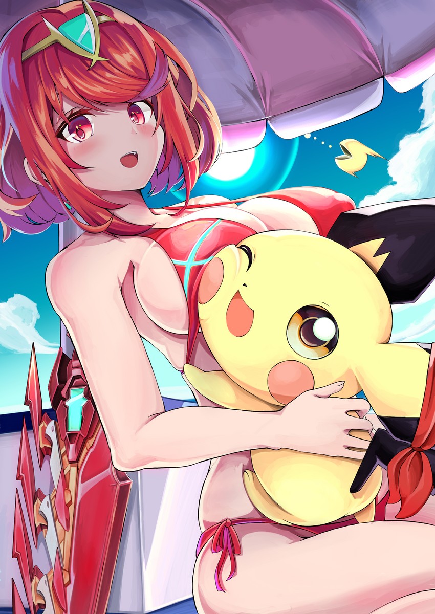 pyra, pichu, and pac-man (pokemon and 4 more) drawn by drp_izm